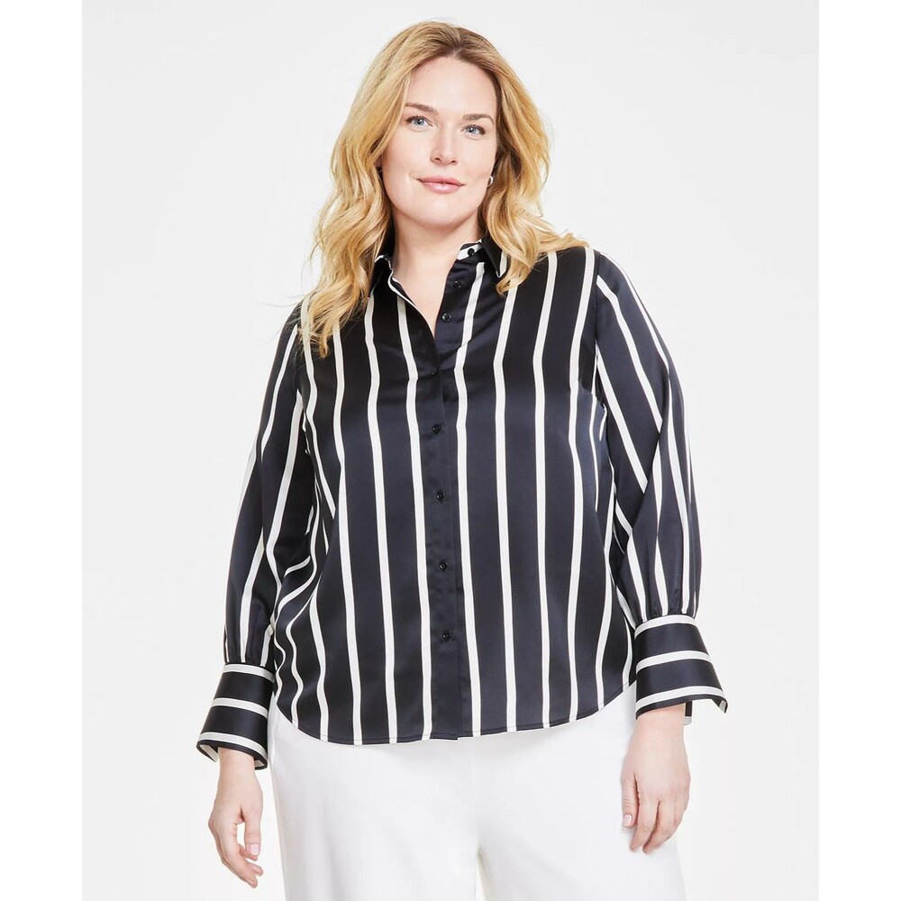 New Vince Camuto Womens Striped Button-Down Long Sleeve Shirt Size 3X Plus